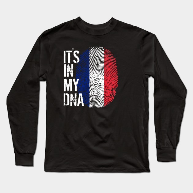 France Flag Fingerprint My Story DNA French Long Sleeve T-Shirt by Your Culture & Merch